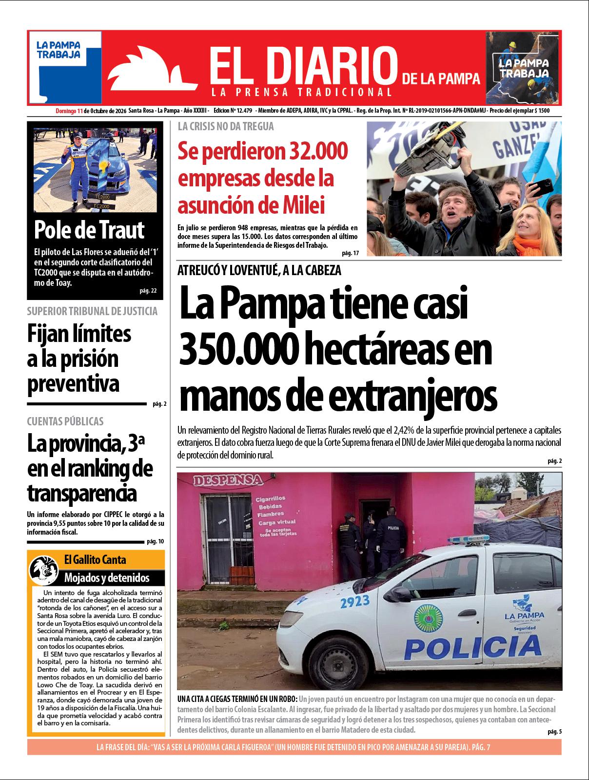 Tapa de El Diario en papel  domingo 11 de octubre de 2026